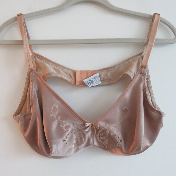 VINTAGE MINIMZER BY LILYETTE Satin Embroidered Bra in Nude Beige - Size 36B - Picture 2 of 15